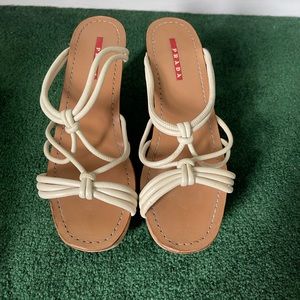 Prada Wedges. White leather and cork. 38